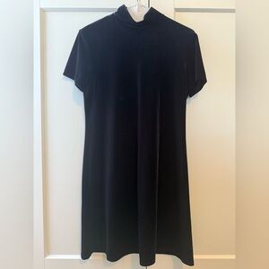 Vintage Black Velvet Dress 90s Mock Neck A-Line –Size 6